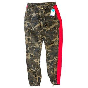 Fashion Nova Womens 1X Cadet Kourtney Oversized Camo Pants Red Accent High Rise